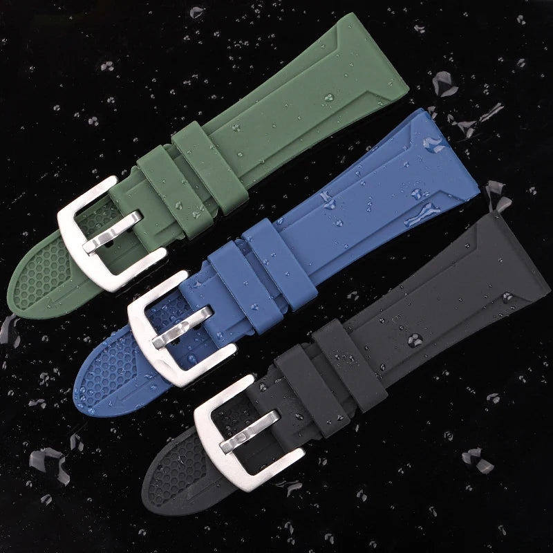 Correa de goma para reloj inteligente para hombre y mujer, banda de silicona suave resistente al agua, accesorios con hebilla, 22mm, 24mm, 26mm, negro, verde, azul