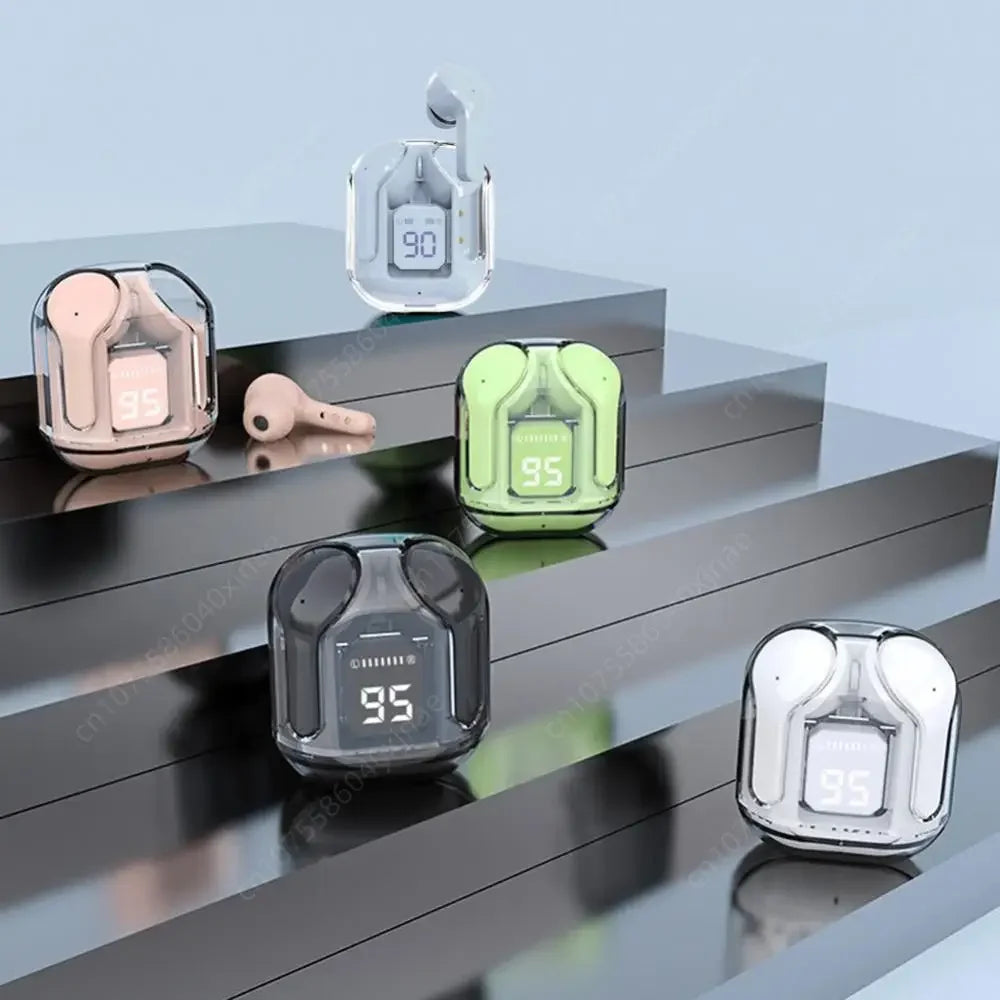 Auriculares translúcidos con cancelación de ruido compatibles con Bluetooth, estuche de carga con pantalla Digital, auriculares pequeños para trabajo deportivo