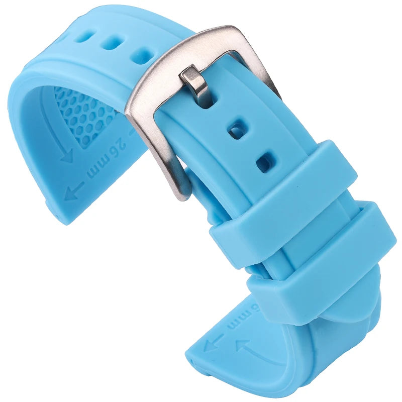 Correa de goma para reloj inteligente para hombre y mujer, banda de silicona suave resistente al agua, accesorios con hebilla, 22mm, 24mm, 26mm, negro, verde, azul