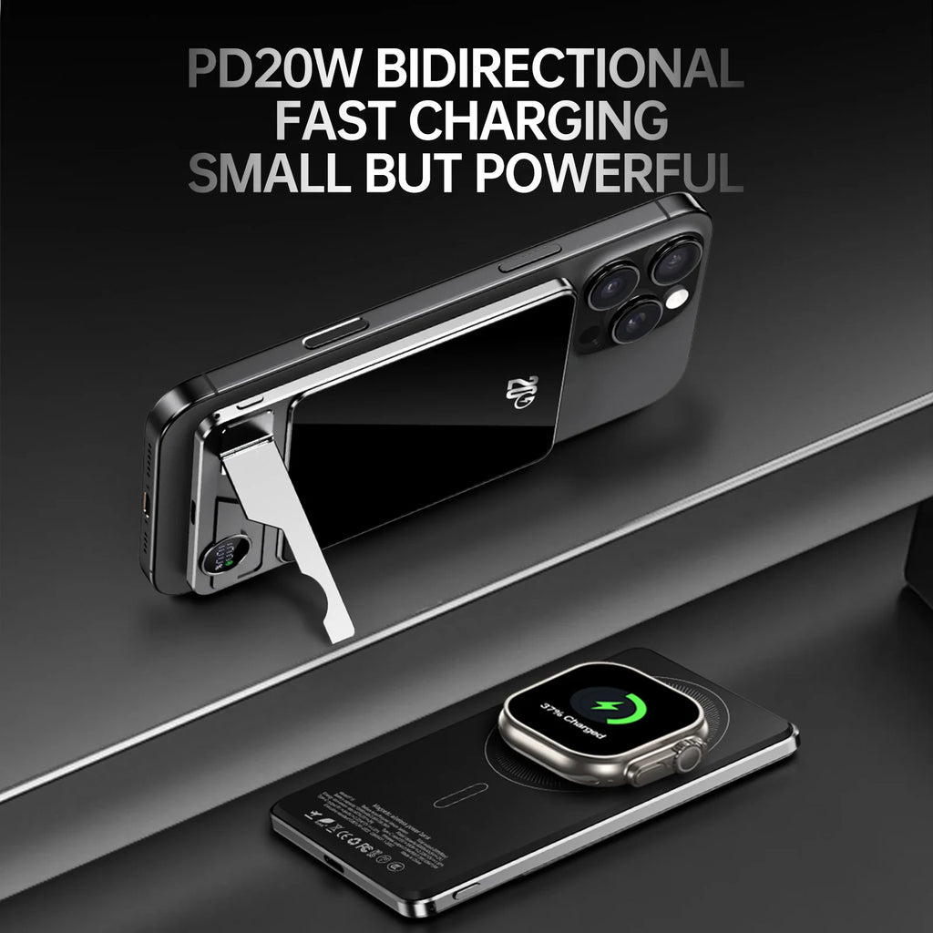 Cargador portátil Powerbank con Cable PD20W banco de energía inalámbrico 15W con soporte para teléfono pantalla LED batería de respaldo para teléfono móvil