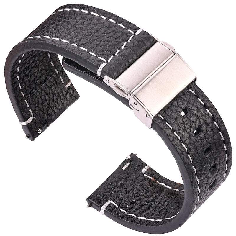 Correa de reloj inteligente de cuero genuino suave 18 20 22 24mm correa de cuero de vaca para hombres y mujeres pulsera de reloj de liberación rápida marrón negro