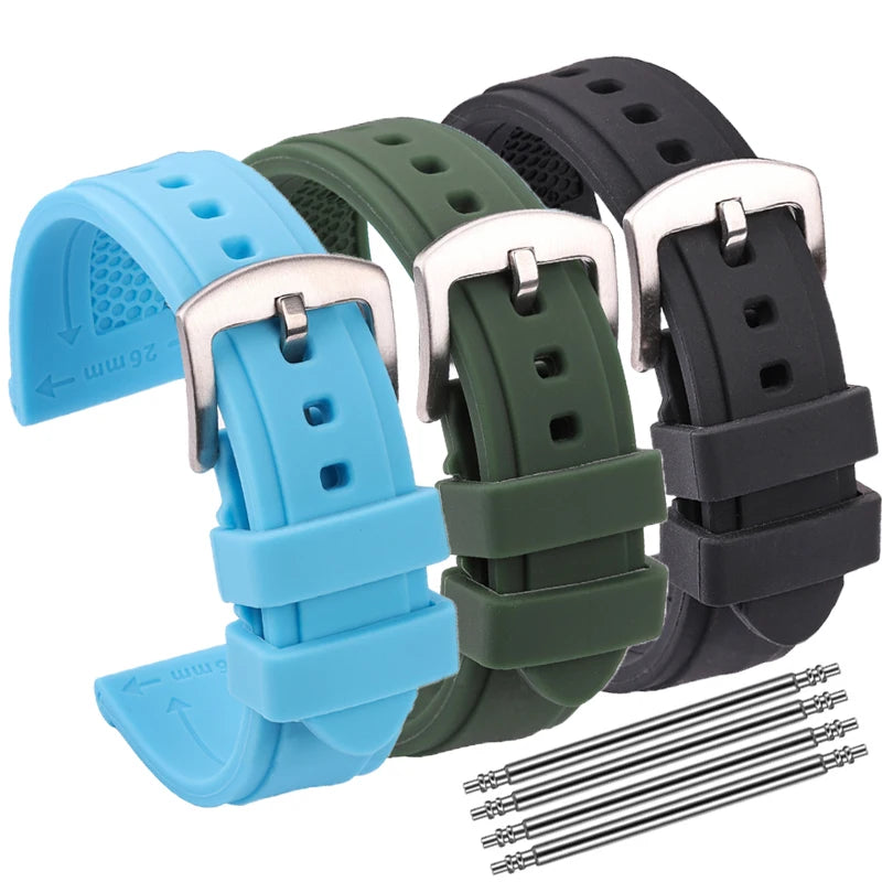 Correa de goma para reloj inteligente para hombre y mujer, banda de silicona suave resistente al agua, accesorios con hebilla, 22mm, 24mm, 26mm, negro, verde, azul