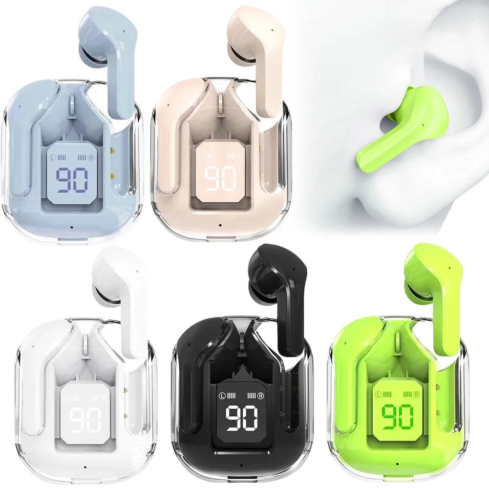 Auriculares translúcidos con cancelación de ruido compatibles con Bluetooth, estuche de carga con pantalla Digital, auriculares pequeños para trabajo deportivo