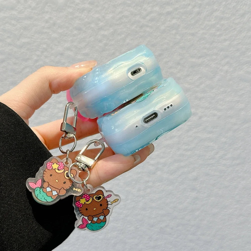 Funda para auriculares Airpods 1, 2, 3, 4 Pro 2, bonita Sanrio Hello Kitty, Auriculares inalámbricos con Bluetooth, funda protectora suave con colgante