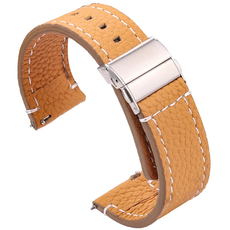 Correa de reloj inteligente de cuero genuino suave 18 20 22 24mm correa de cuero de vaca para hombres y mujeres pulsera de reloj de liberación rápida marrón negro