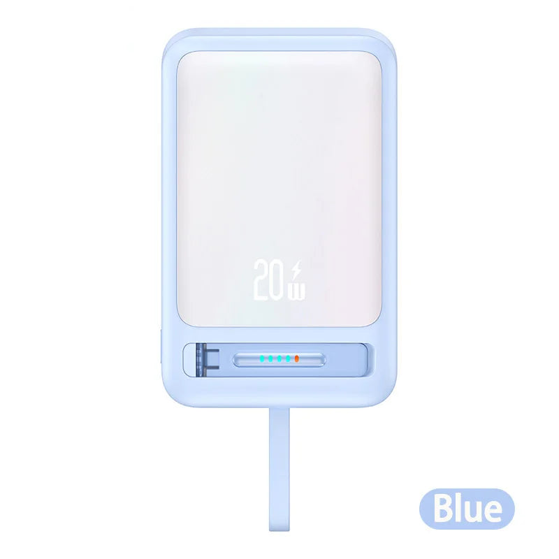 Banco de energía con Cable de datos, Banco de energía magnético para iPhone 15, teléfono móvil, carga inalámbrica rápida PD20W con soporte, Banco de energía