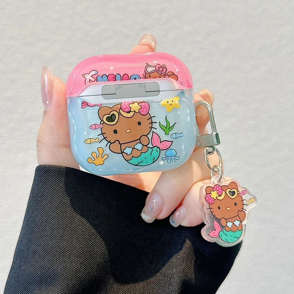 Funda para auriculares Airpods 1, 2, 3, 4 Pro 2, bonita Sanrio Hello Kitty, Auriculares inalámbricos con Bluetooth, funda protectora suave con colgante