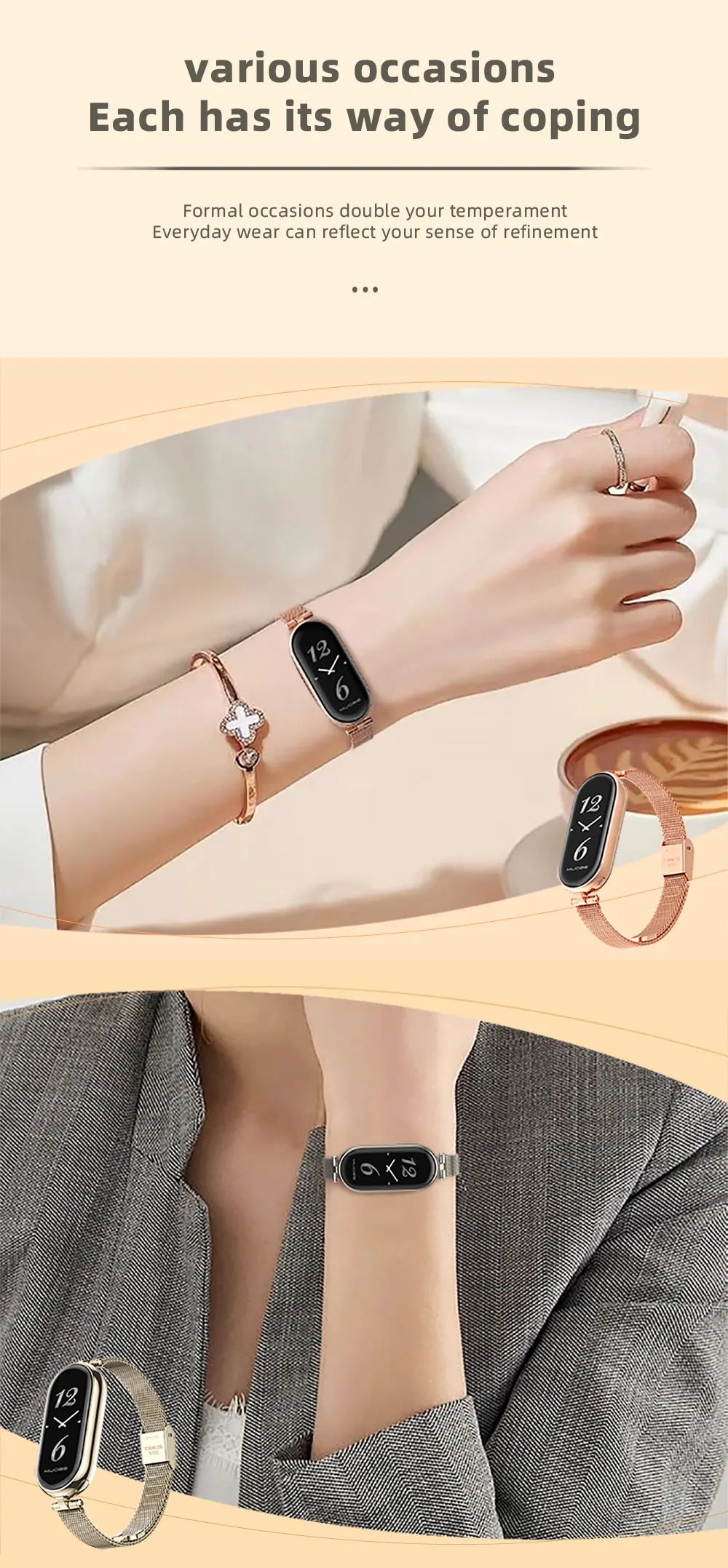 Correa para Xiaomi Mi Band 9 8 10 7 6 5 43 Pulsera inteligente Mujeres Niñas Moda Malla Metálica Correa de reloj Accesorios de repuesto Miband 7 6