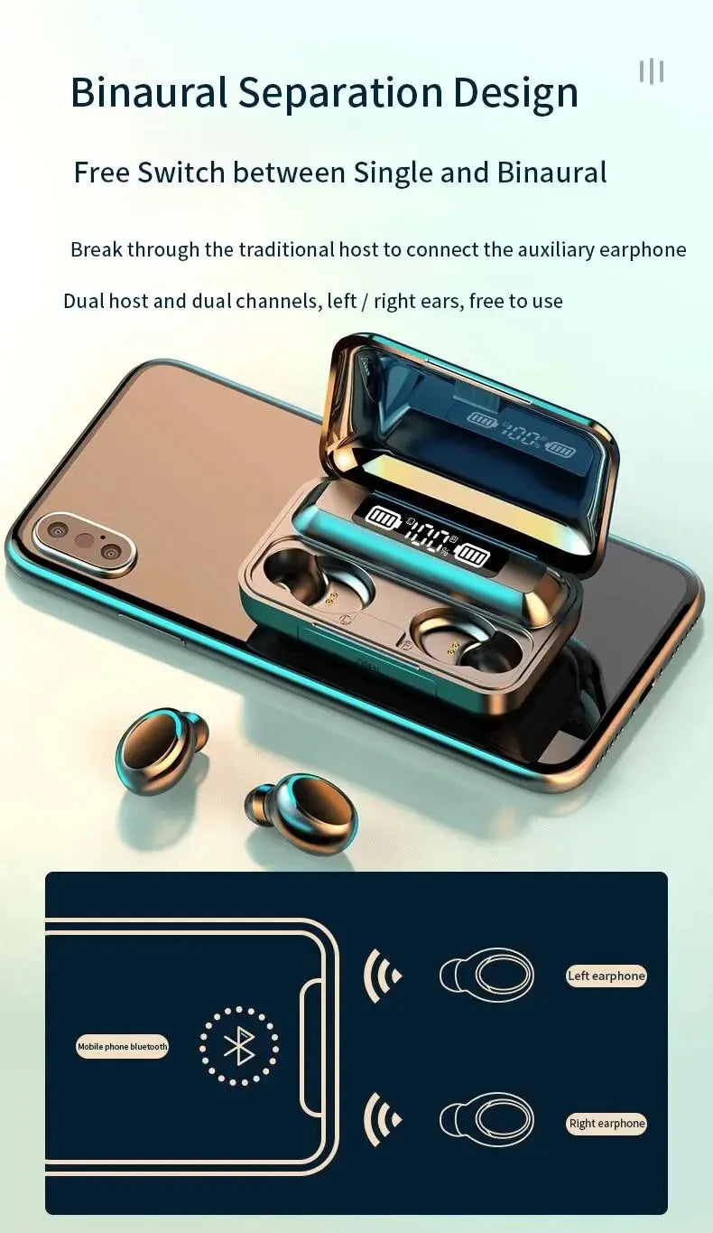Auriculares inalámbricos F9 con Bluetooth, audífonos Tws impermeables con pantalla Digital, estuche de carga de gran capacidad