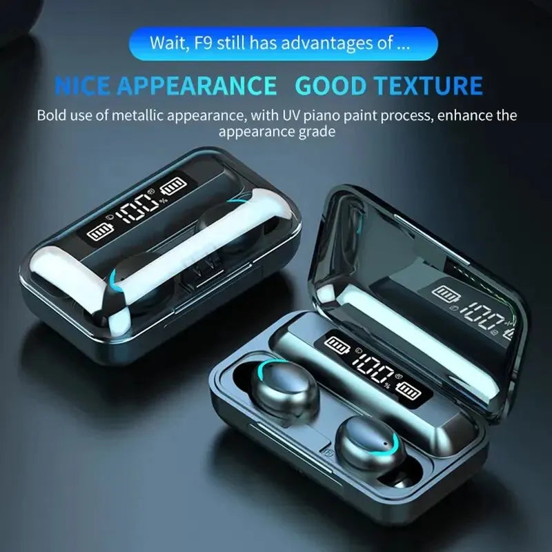 Auriculares inalámbricos F9 con Bluetooth, audífonos Tws impermeables con pantalla Digital, estuche de carga de gran capacidad