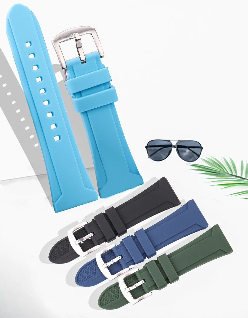 Correa de goma para reloj inteligente para hombre y mujer, banda de silicona suave resistente al agua, accesorios con hebilla, 22mm, 24mm, 26mm, negro, verde, azul