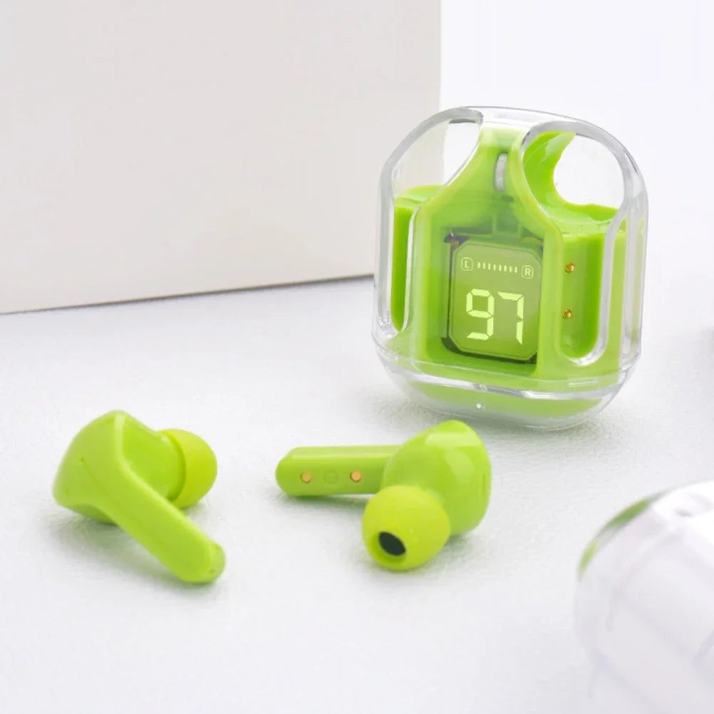 Auriculares translúcidos con cancelación de ruido compatibles con Bluetooth, estuche de carga con pantalla Digital, auriculares pequeños para trabajo deportivo