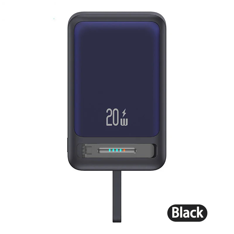 Banco de energía con Cable de datos, Banco de energía magnético para iPhone 15, teléfono móvil, carga inalámbrica rápida PD20W con soporte, Banco de energía