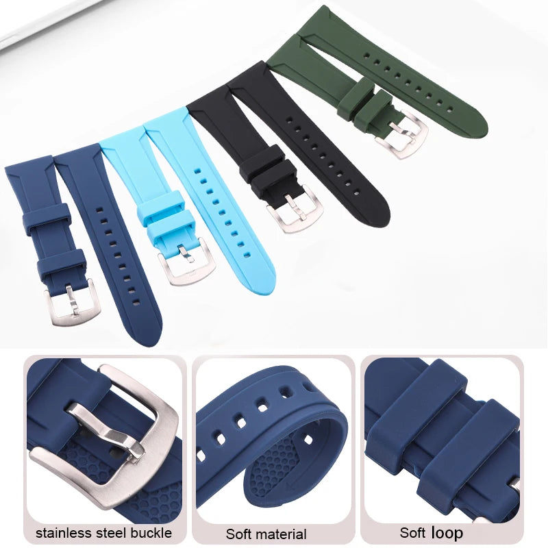 Correa de goma para reloj inteligente para hombre y mujer, banda de silicona suave resistente al agua, accesorios con hebilla, 22mm, 24mm, 26mm, negro, verde, azul