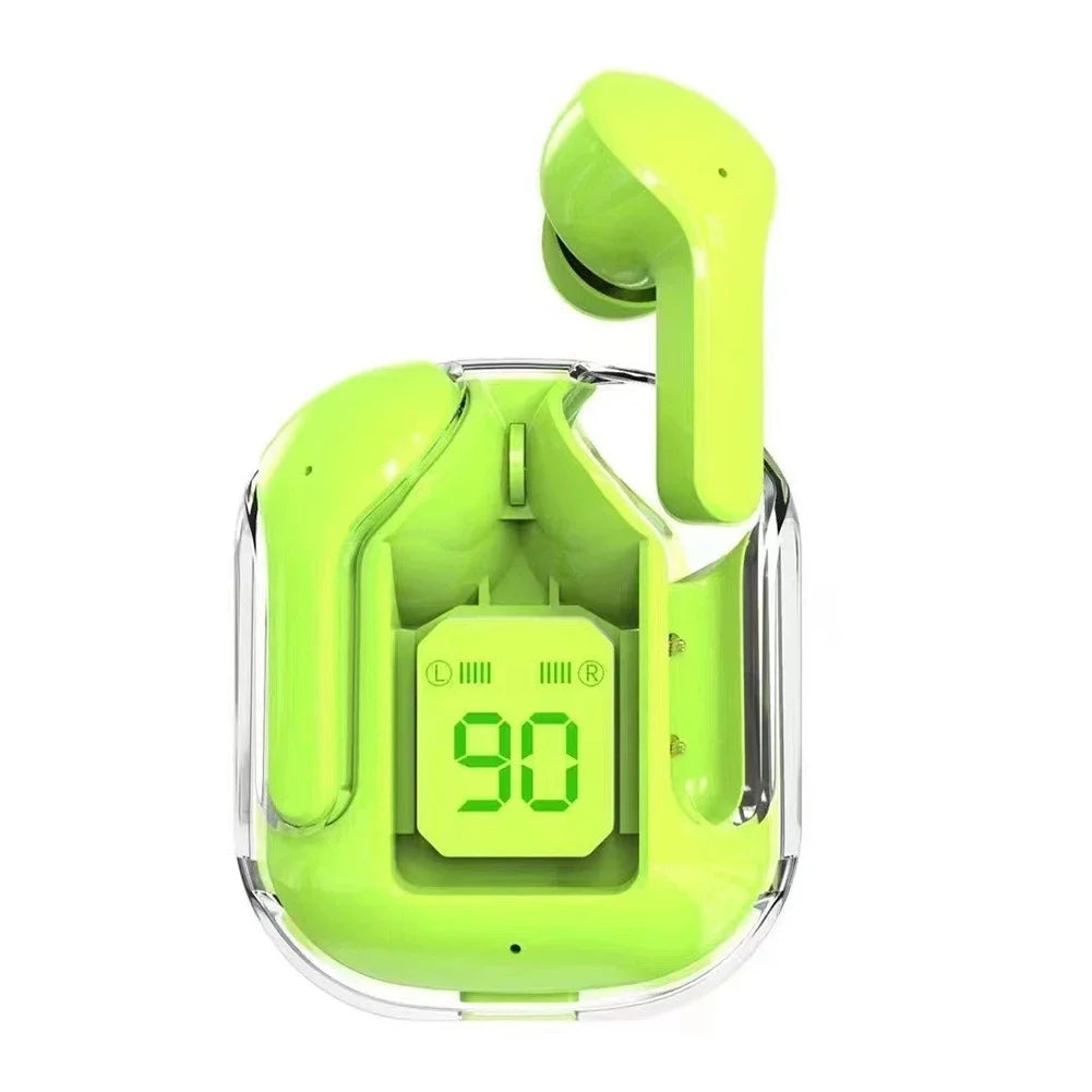 Auriculares translúcidos con cancelación de ruido compatibles con Bluetooth, estuche de carga con pantalla Digital, auriculares pequeños para trabajo deportivo
