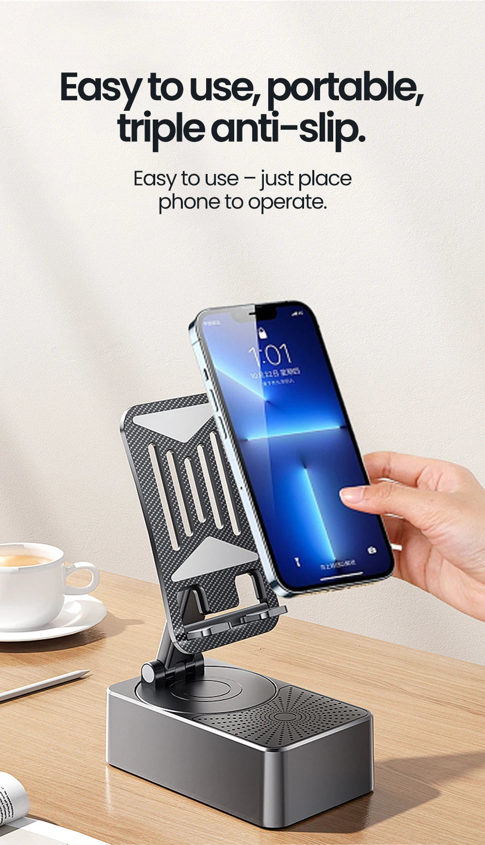Soporte para teléfono móvil 3 en 1, Altavoz Bluetooth, Banco de energía, soporte para teléfono, soporte Universal plegable para teléfono móvil de escritorio para teléfono inteligente